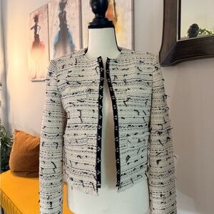 Mango NEW Chic Cream and Black Women's Tweed Jacket